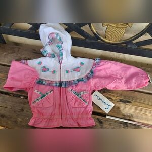 SAMARA Baby SZ 24M NWT PINK / WHITE swishy jacket ful zip fleece lining & hood